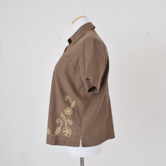 Vintage 90s Brown‎ Embroidered Blouse - Picture 3 of 10
